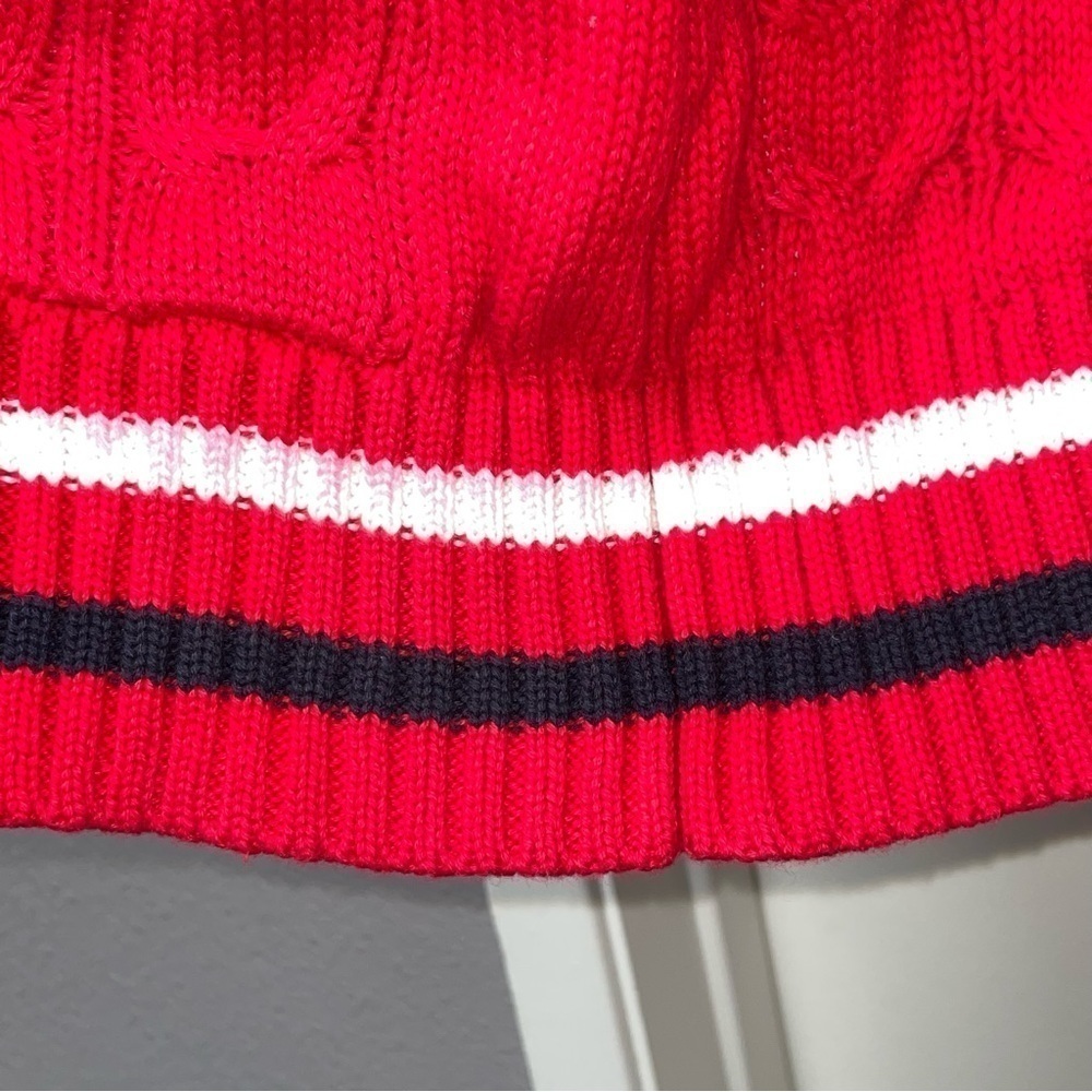 Vintage Twisted Cable Knit Sweater Long Cardigan Red Crest Rampant Lion Buttons - Picture 8 of 11